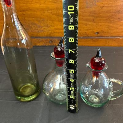 Vintage Hand Blown Glass Decanters and Ceramic Wine Holders