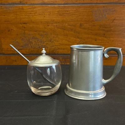 Vintage Stieff Pewter Mug/Beer Stien and Jam Glass Jar
