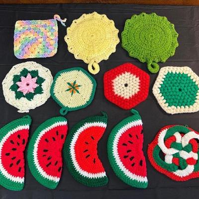Lot of Vintage Hand Knitted Pot Holders