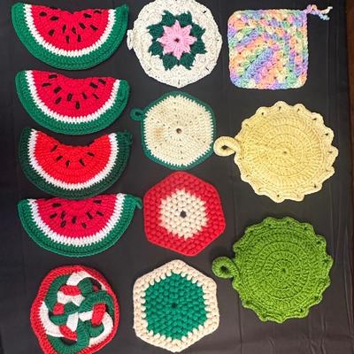 Lot of Vintage Hand Knitted Pot Holders