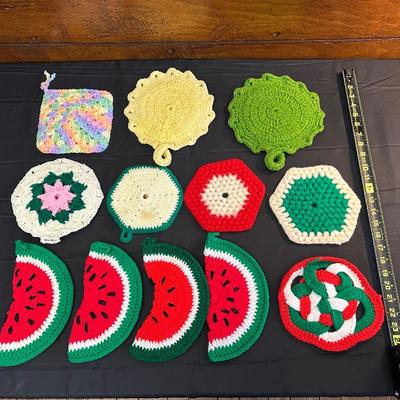 Lot of Vintage Hand Knitted Pot Holders