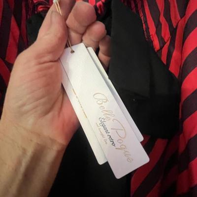 Lot 74 black top and red and black flare skirt with tags still on (S)