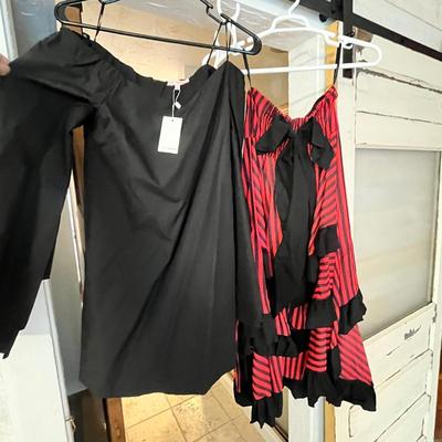 Lot 74 black top and red and black flare skirt with tags still on (S)