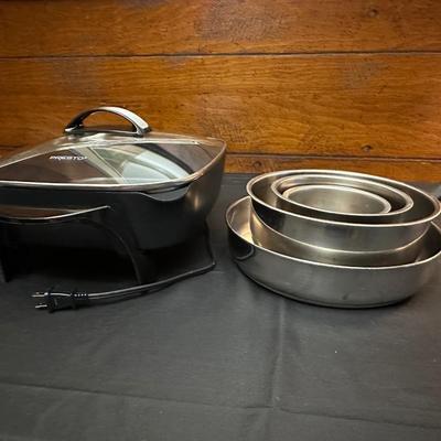 Presto Electric Skillet, Vintage Stainless Steel Bowls and Farberware Skillet