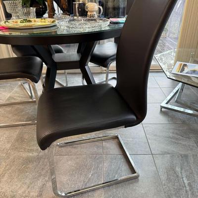 Lot 6: Black Wooden Table with Glass & Chairs & More