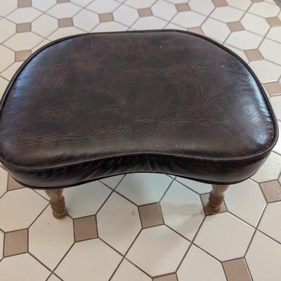 Vintage Wood Legs Leather Kidney Seat Footstool