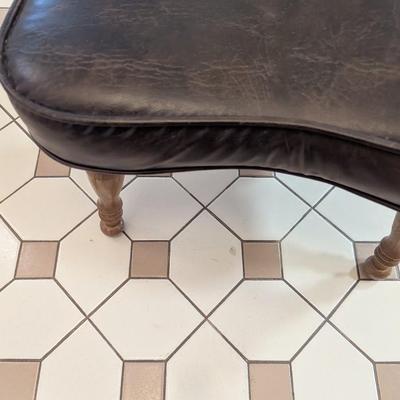 Vintage Wood Legs Leather Kidney Seat Footstool