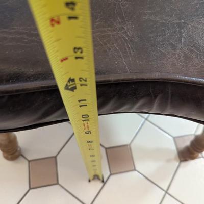 Vintage Wood Legs Leather Kidney Seat Footstool