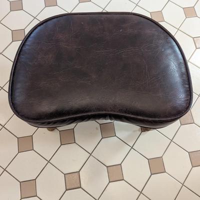 Vintage Wood Legs Leather Kidney Seat Footstool