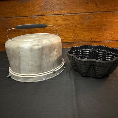 Vintage Mirro Aluminum Cake Plate And Cover and Bundt Cake Pan