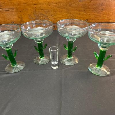 Lot of 4 Green Cactus Margarita Glasses