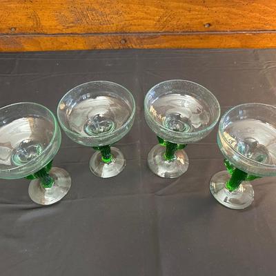 Lot of 4 Green Cactus Margarita Glasses
