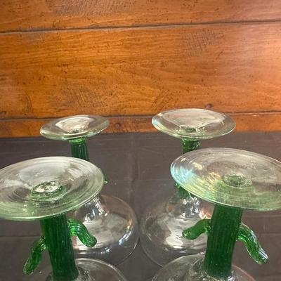 Lot of 4 Green Cactus Margarita Glasses