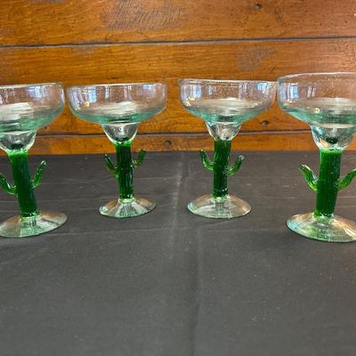 Lot of 4 Green Cactus Margarita Glasses
