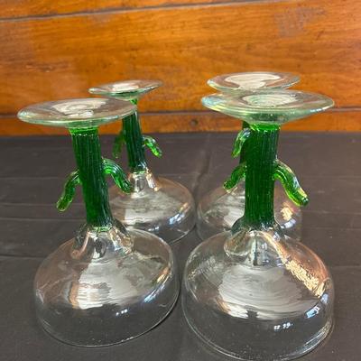 Lot of 4 Green Cactus Margarita Glasses