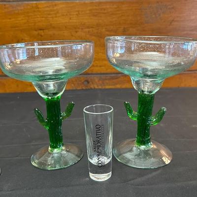 Lot of 4 Green Cactus Margarita Glasses