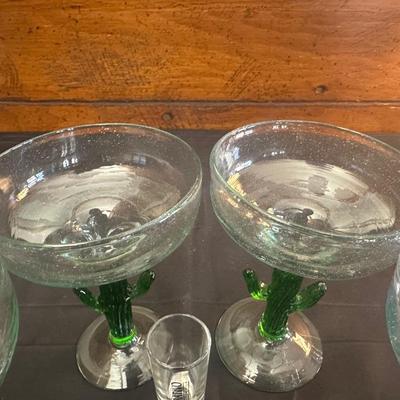 Lot of 4 Green Cactus Margarita Glasses