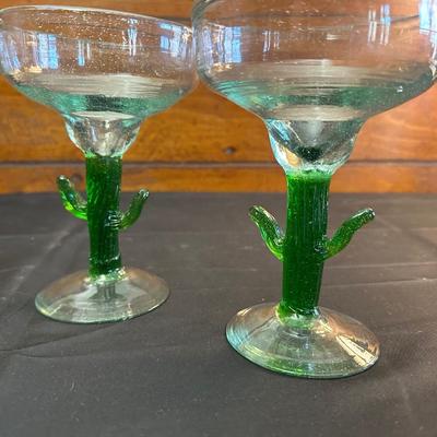 Lot of 4 Green Cactus Margarita Glasses