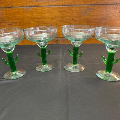 Lot of 4 Green Cactus Margarita Glasses