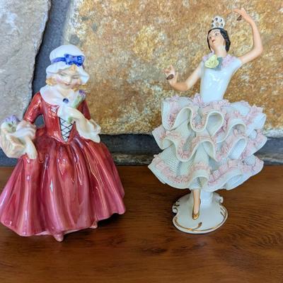 Dresden Porcelain Lace Weave Figurine Flamingo Dancer & Royal Doulton Lavinia (FR)