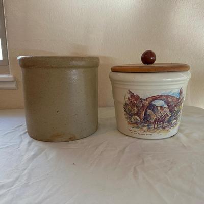 ZANE GREY AT THE RAINBOW BRIDGE COOKIE JAR AND A CLAY CROCK
