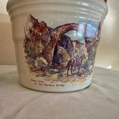 ZANE GREY AT THE RAINBOW BRIDGE COOKIE JAR AND A CLAY CROCK