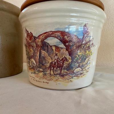 ZANE GREY AT THE RAINBOW BRIDGE COOKIE JAR AND A CLAY CROCK