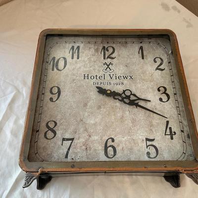 BOXED CLOCK WITH HANDLE AND BRASS PORTHOLE MIRROR