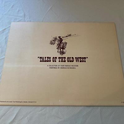 CM RUSSELL "TALES OF THE OLD WEST" 4 FAMOUS WESTERN PAINTINGS AND A HORSE STATUE