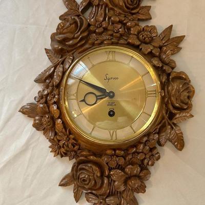 SYROCO 8 DAY JEWELED WALL CLOCK AND WEST GERMANY BAROMETER