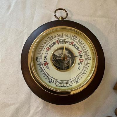 SYROCO 8 DAY JEWELED WALL CLOCK AND WEST GERMANY BAROMETER