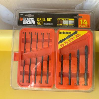 DRILL BIT SET, BULLS-EYE STUD FINDER AND CRESCENT WRENCH