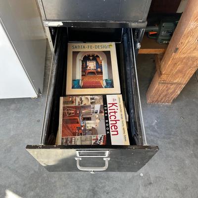 TWO 2 DRAWER METAL FILING CABINETS WITH HOME IMPROVEMENT BOOKS