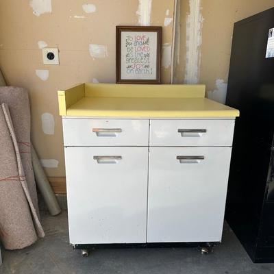 RETRO METAL KITCHEN CABINET WITH ROLL OUT SHELVES
