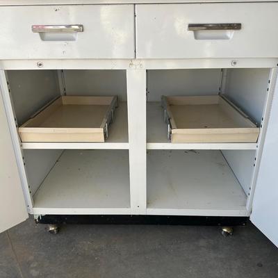 RETRO METAL KITCHEN CABINET WITH ROLL OUT SHELVES