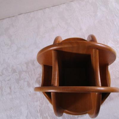 Solid wood desk caddy on a lazy susan