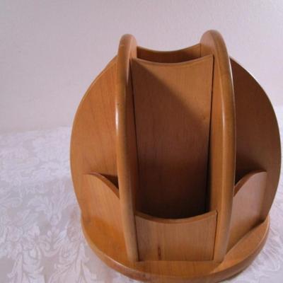 Solid wood desk caddy on a lazy susan