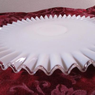 Vintage white glass fluted serving plate