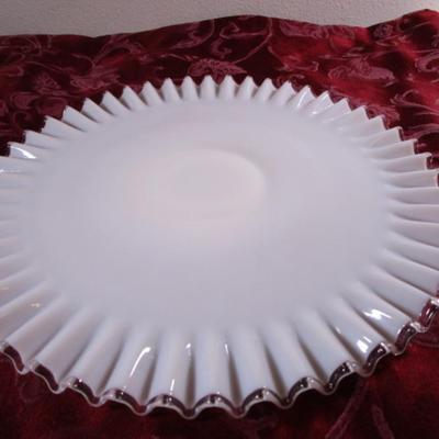 Vintage white glass fluted serving plate