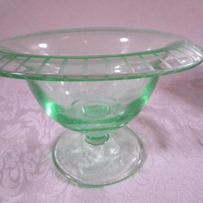 Vintage green depression glass footed dish