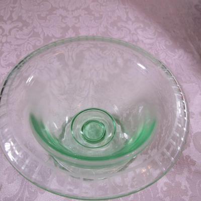 Vintage green depression glass footed dish