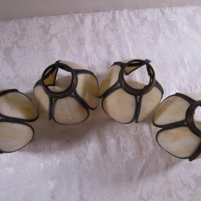 4 Antique slag glass lamp shades, 5-panel tulip