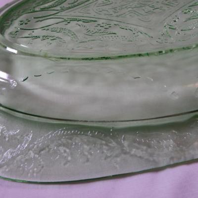 Vintage Green glass oval serving plate