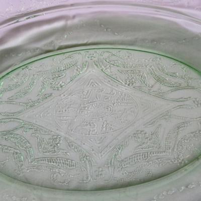 Vintage Green glass oval serving plate