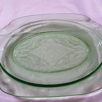 Vintage Green glass oval serving plate