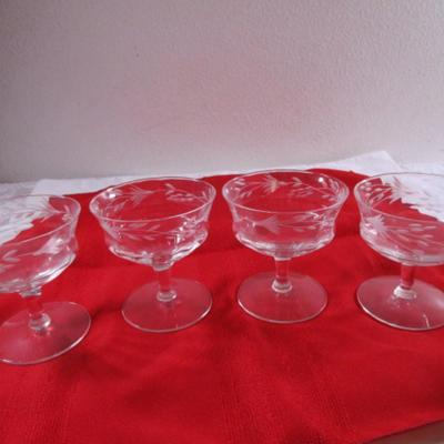 4 Vintage etched crystal wine/sherbet stemware