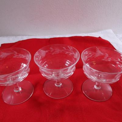 3 Vintage etched crystal wine/sherbet stemware