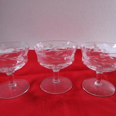 3 Vintage etched crystal wine/sherbet stemware