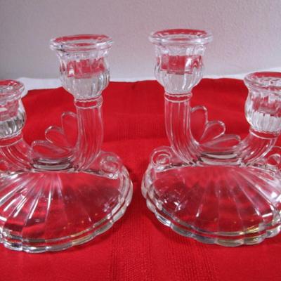 Vintage Jeannette glass double candle stick holder