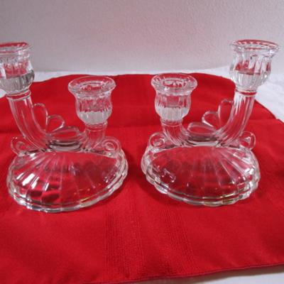 Vintage Jeannette glass double candle stick holder